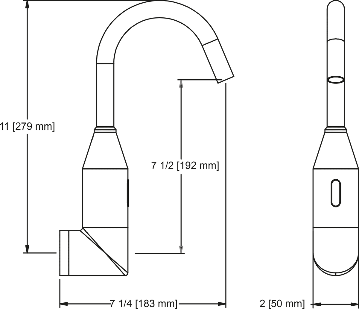 Franke Commercial faucet HHF180-6L-W dimension drawing