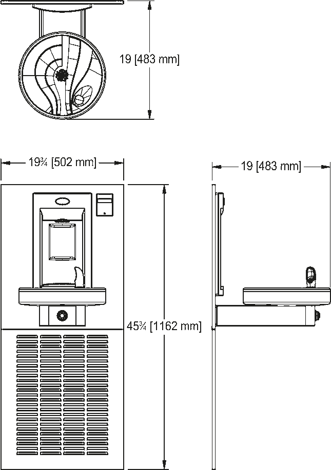 Franke Commercial drinking fountain KEM8WR-EBF-STN dimension drawing