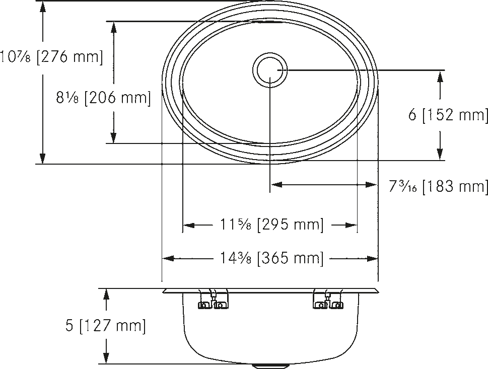 Franke Commercial vanity basin V1114-5 dimension drawing