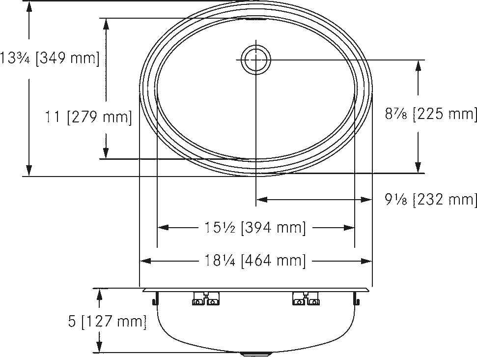 Franke Commercial vanity basin V1418-5 dimension drawing