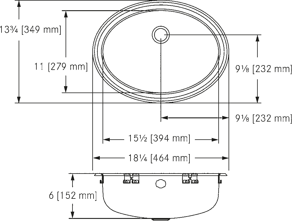 Franke Commercial vanity basin OV1418-6 dimension drawing