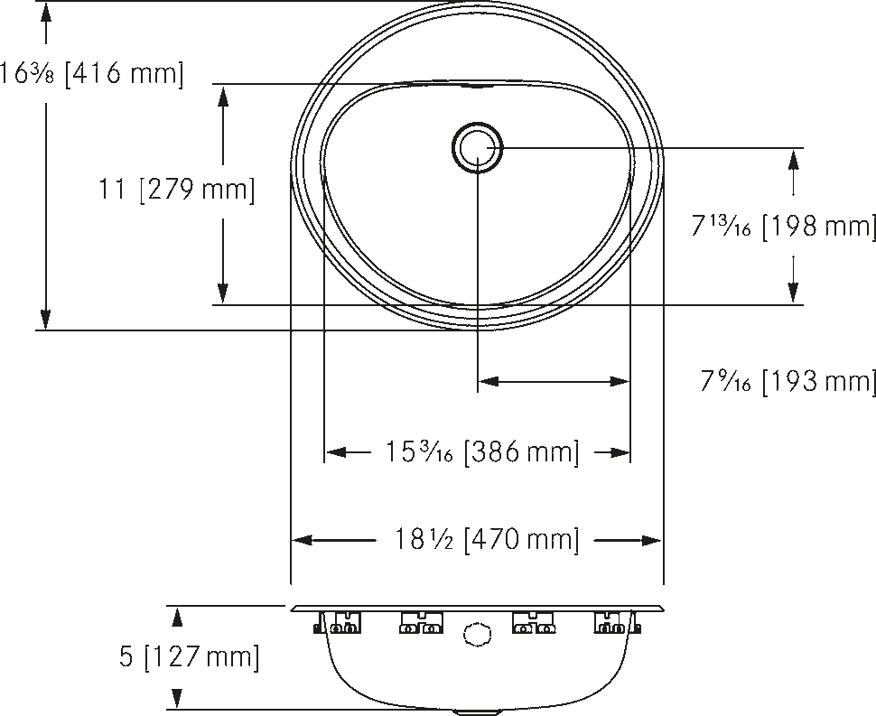 Franke Commercial vanity basin V1619-5-1 dimension drawing