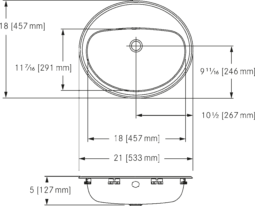Franke Commercial vanity basin V1821-5-1 dimension drawing