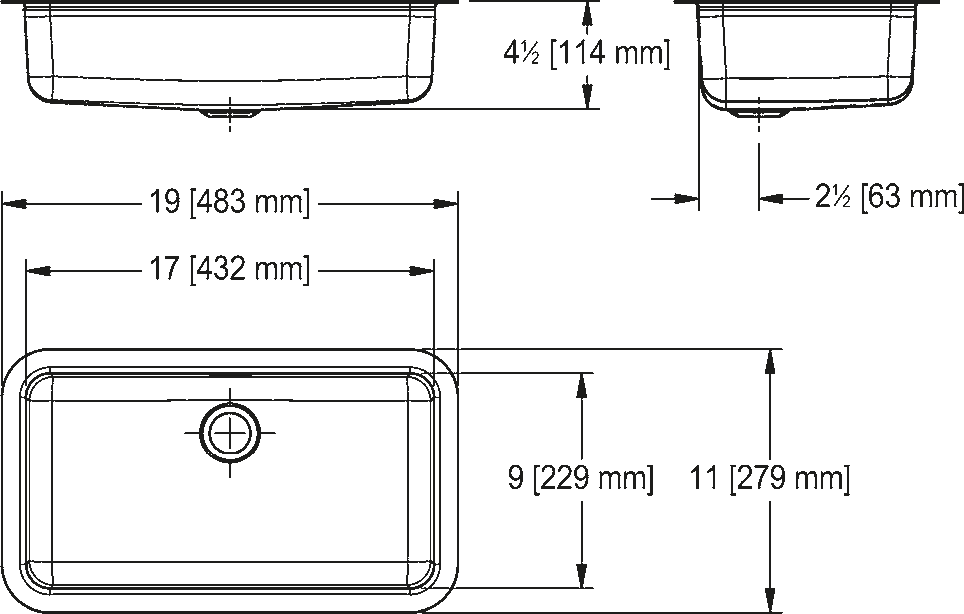 Franke Commercial vanity basin WB1119U-5 dimension drawing