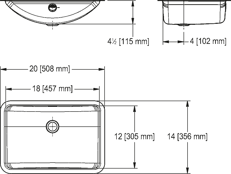 Franke Commercial vanity basin OWB1420U-5 dimension drawing