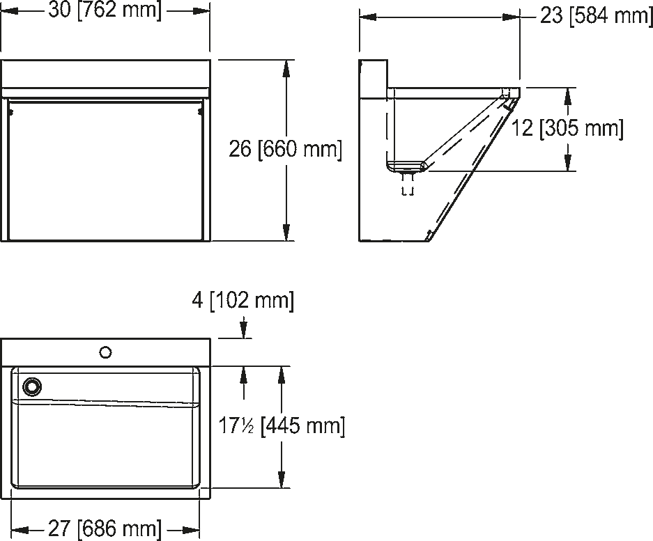 Franke Commercial healthcare sink SSU1-10 dimension drawing