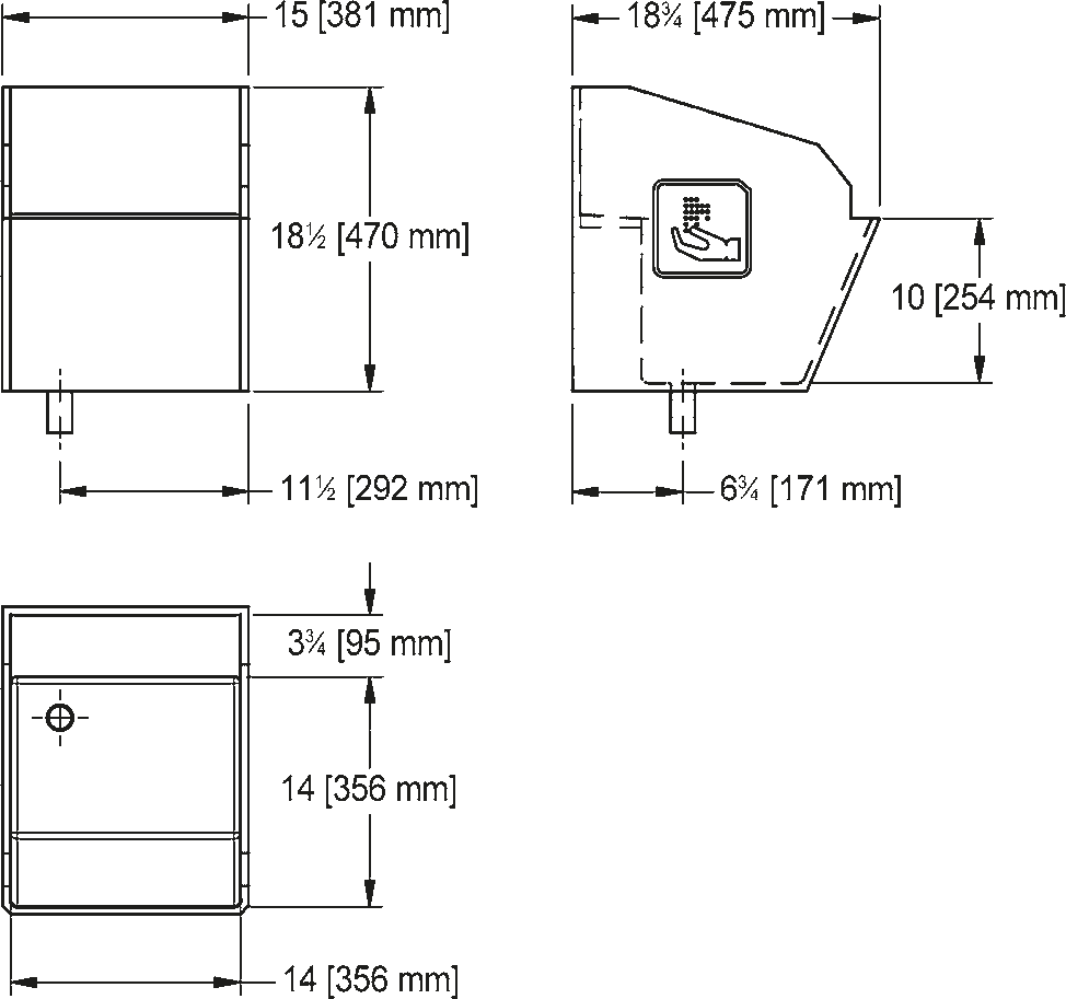 Franke Commercial healthcare sink HWS1414P-00 dimension drawing