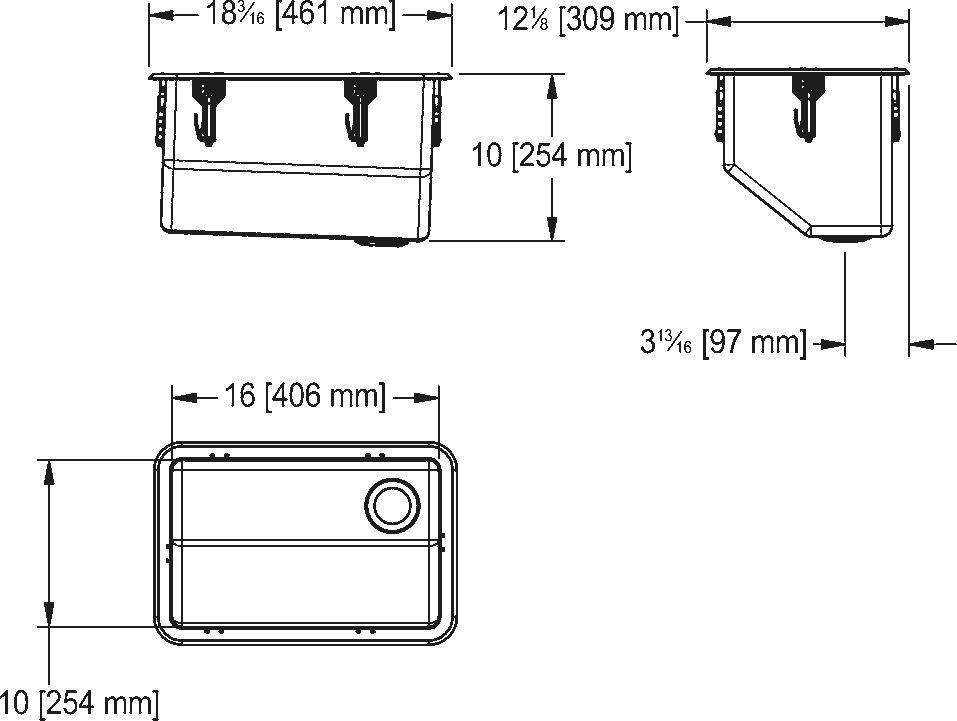 Franke Commercial healthcare sink HWS0610P-3 dimension drawing