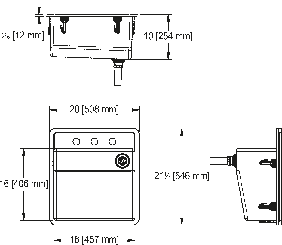 Franke Commercial healthcare sink HWS6810P-3 dimension drawing