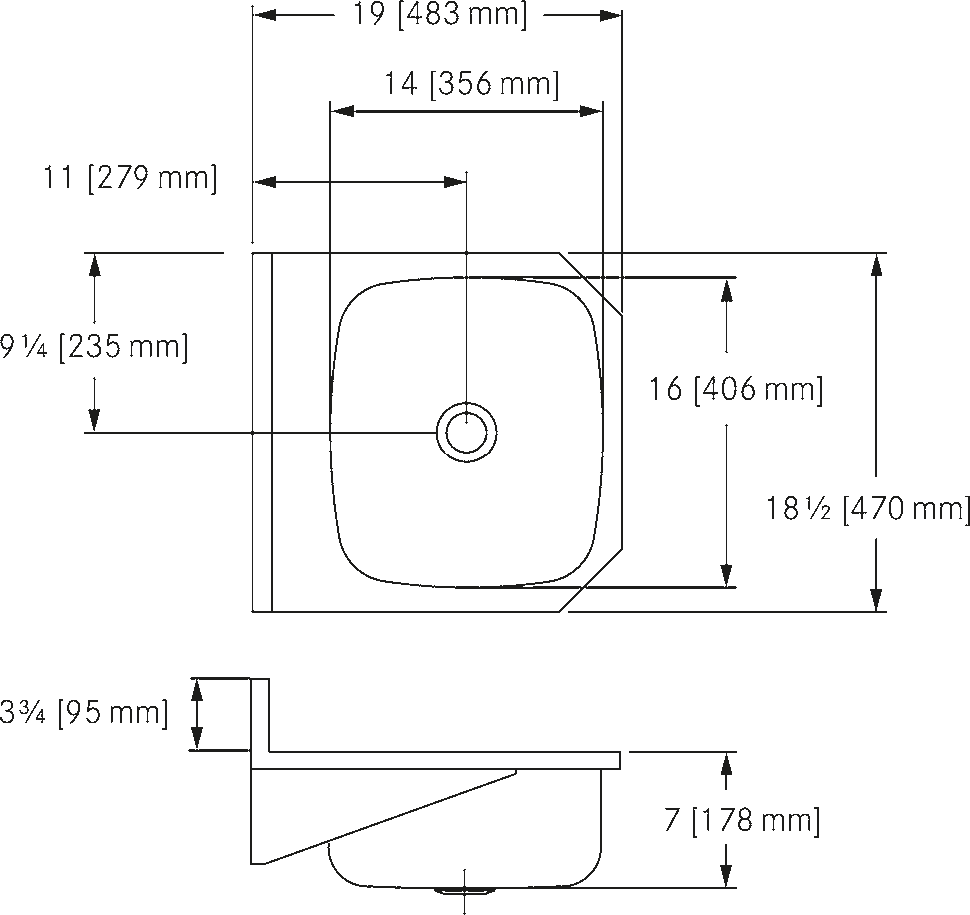 Franke Commercial hand wash basin WHB1819-3 dimension drawing