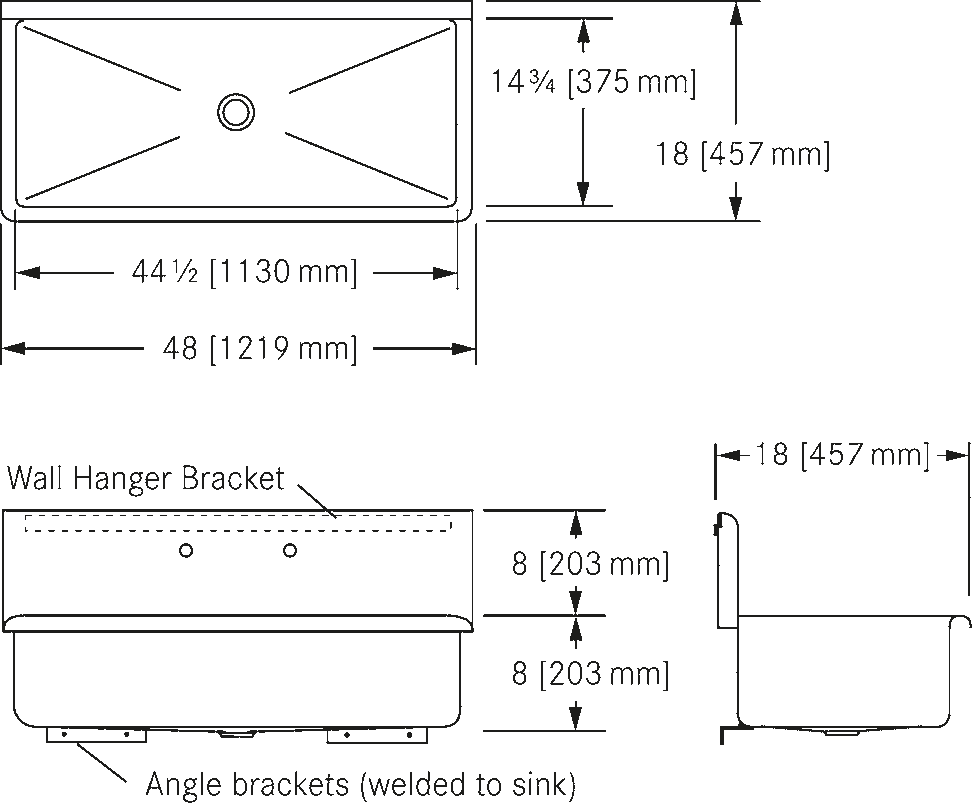 Franke Commercial utility sink WTS48-1 dimension drawing