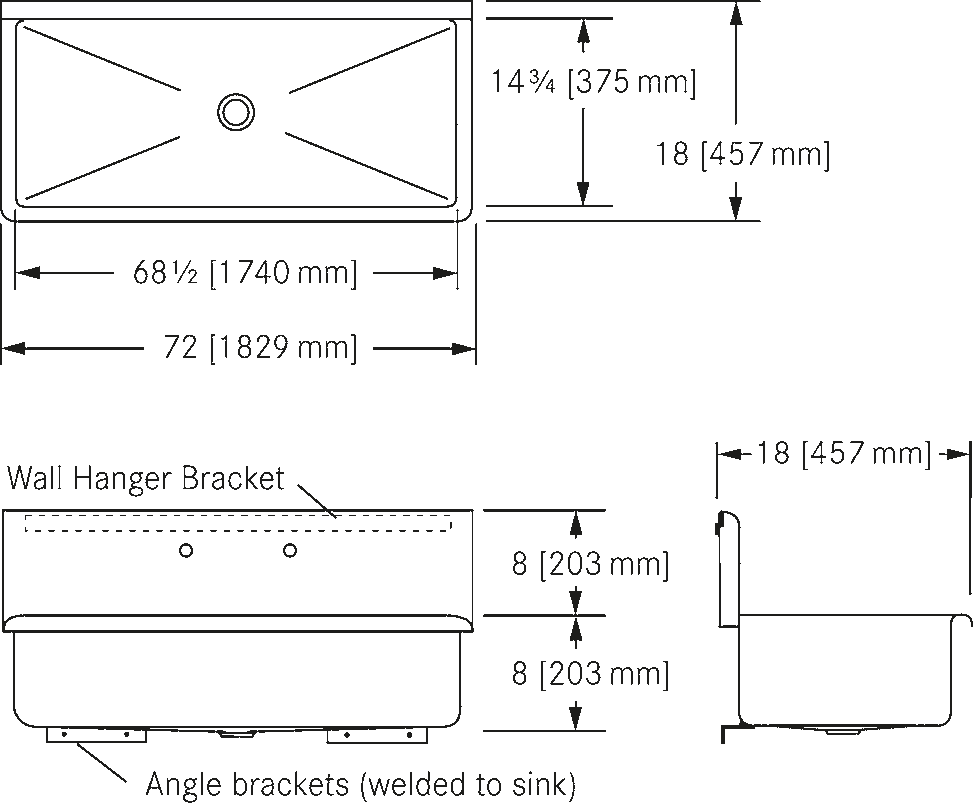 Franke Commercial utility sink WTS72-1 dimension drawing