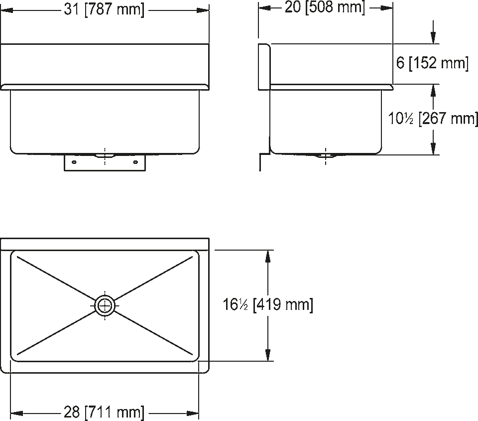 Franke Commercial utility sink WTS2031-1 dimension drawing