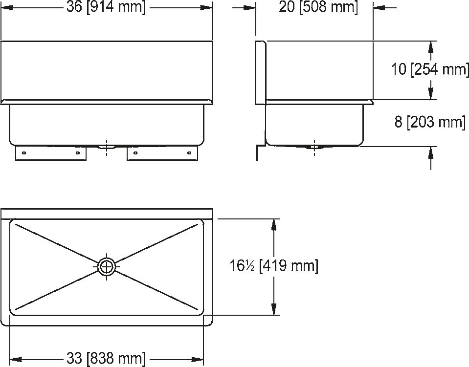 Franke Commercial utility sink WTS2036-1 dimension drawing