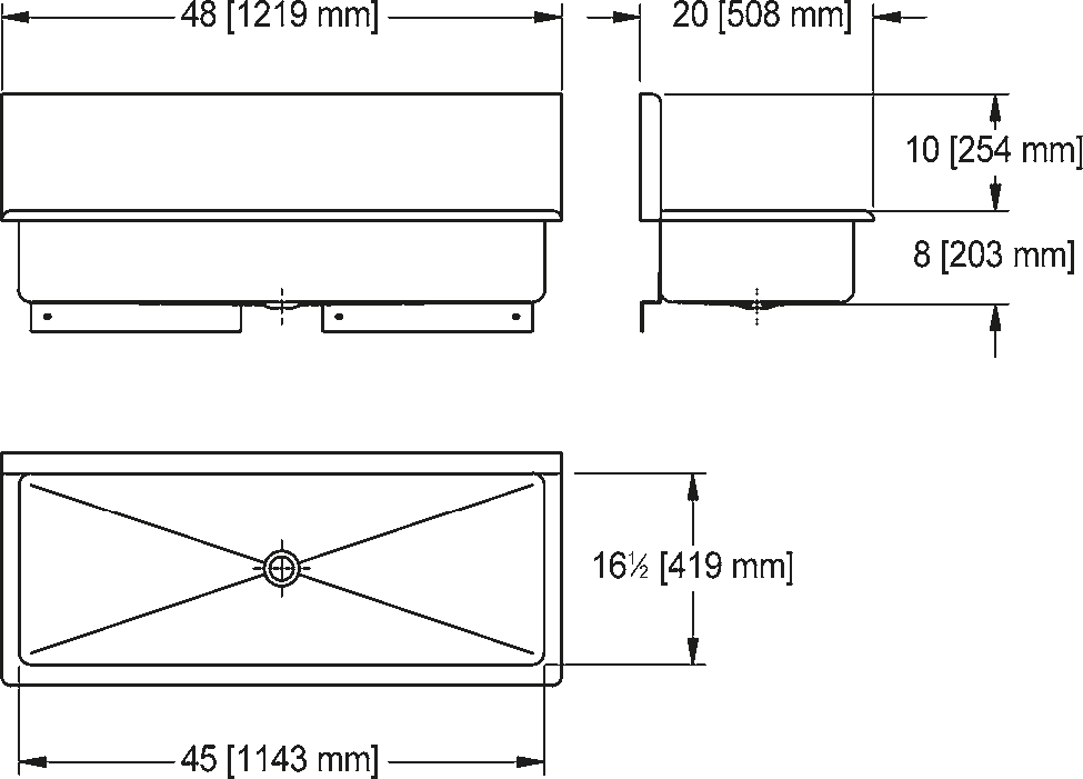 Franke Commercial utility sink WTS2048-1 dimension drawing