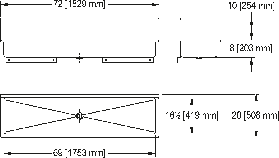 Franke Commercial utility sink WTS2072-1 dimension drawing
