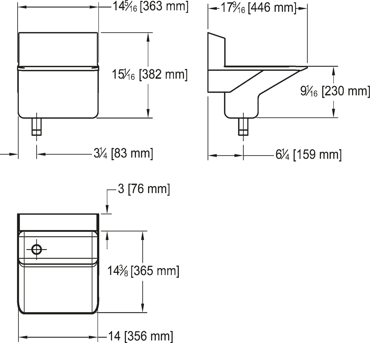 Franke Commercial healthcare sink AWHB1414P-7MOD dimension drawing