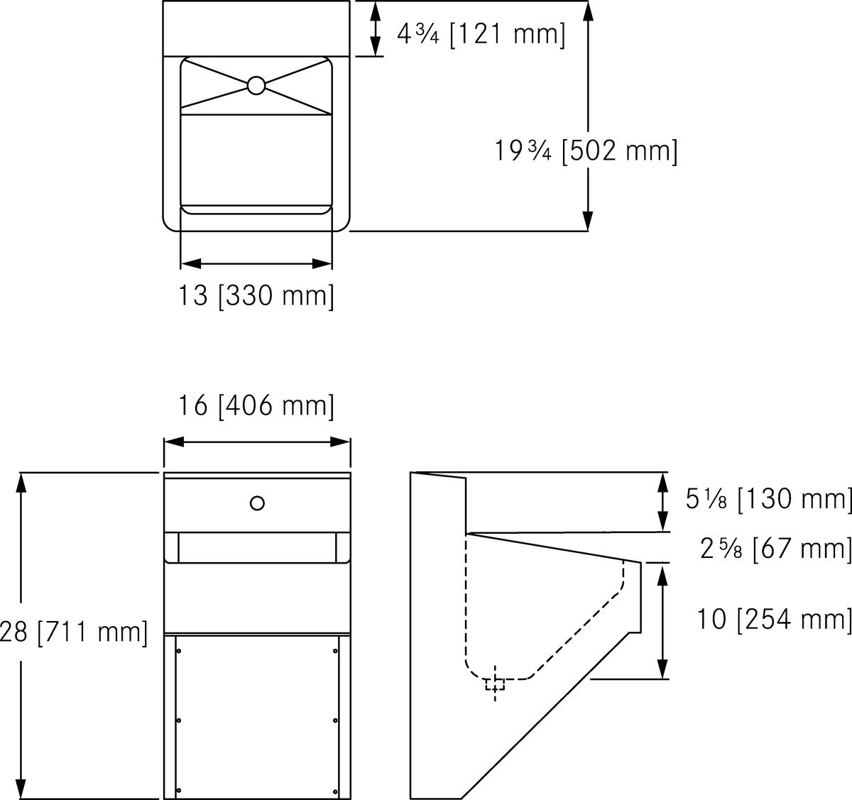 Franke Commercial healthcare sink SSU1-2016-3 dimension drawing