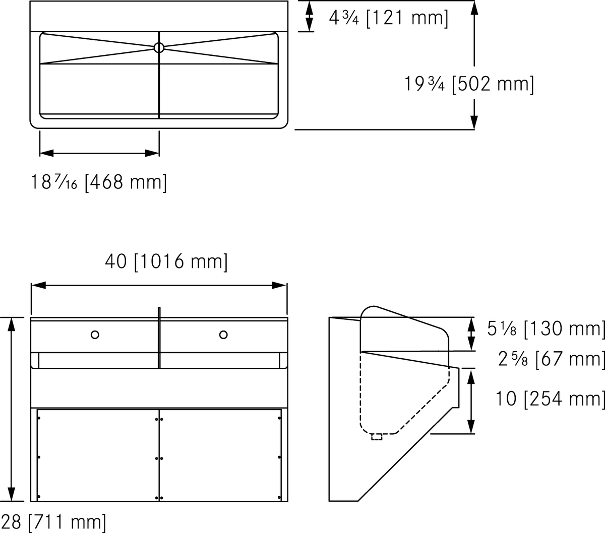 Franke Commercial healthcare sink SSU2-2040-3 dimension drawing