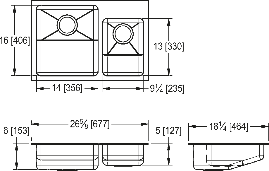 Franke Commercial stainless steel sink ALBDC182605P-1 dimension drawing