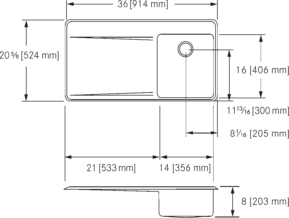 Franke Commercial stainless steel sink LBSDBL6408P-1 dimension drawing