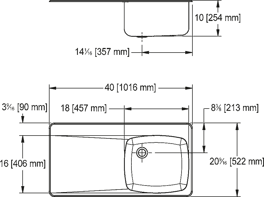 Franke Commercial stainless steel sink LBSDBL6810P-1 dimension drawing