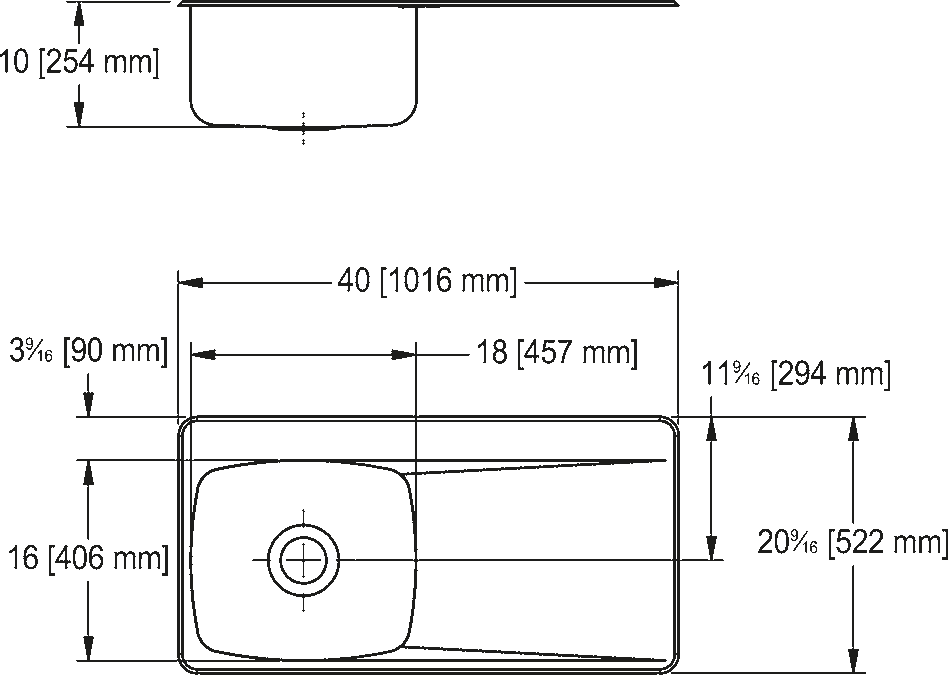 Franke Commercial stainless steel sink LBSDBR6810P-1 dimension drawing