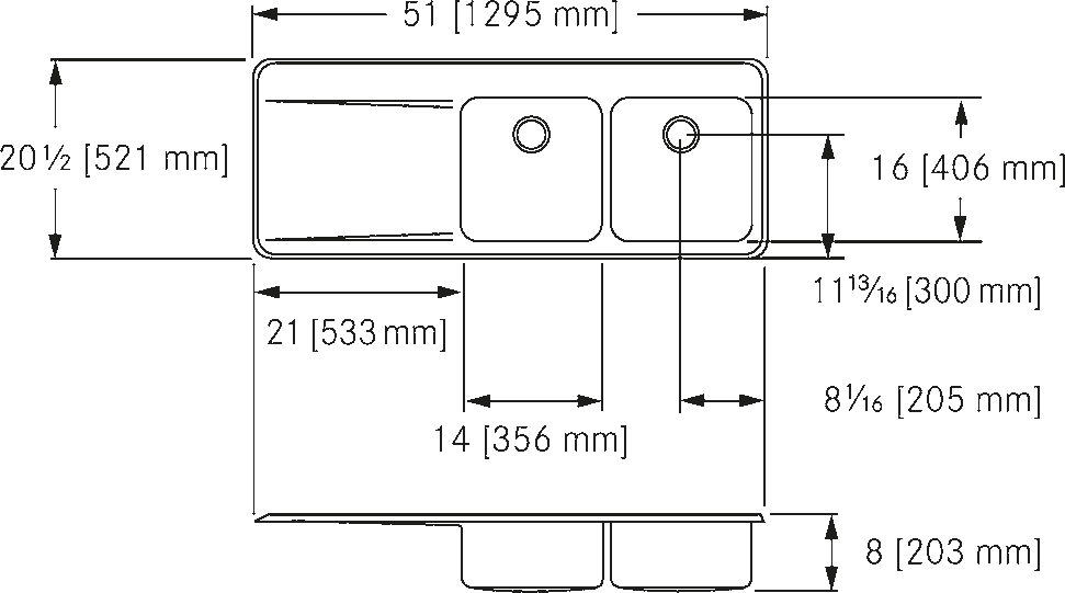 Franke Commercial stainless steel sink LBDDBL6408P-1 dimension drawing