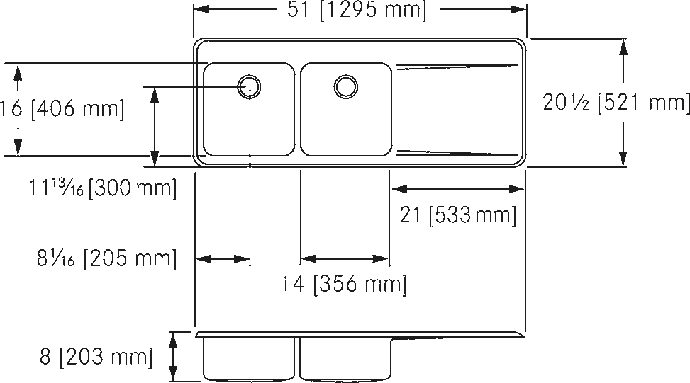 Franke Commercial stainless steel sink LBDDBR6408P-1 dimension drawing