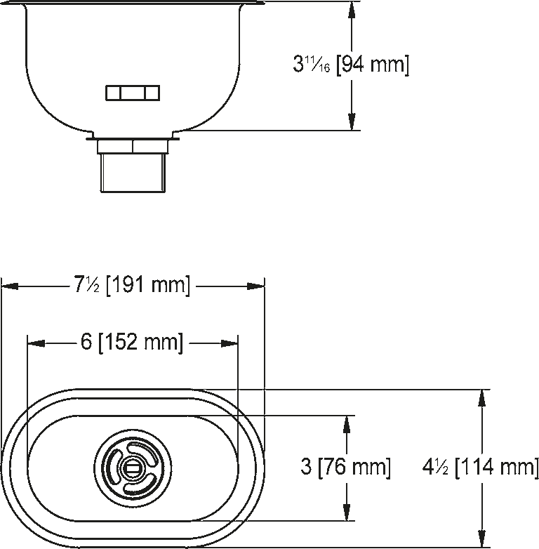 Franke Commercial type 316 laboratory sink OC6-316 dimension drawing