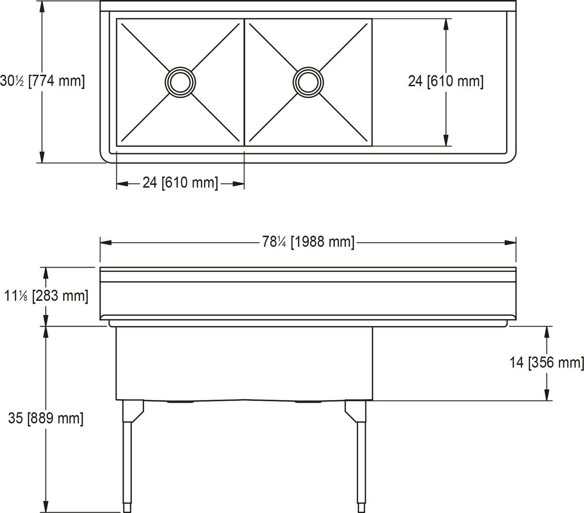 Franke Commercial scullery sink SDL2448R-1 dimension drawing