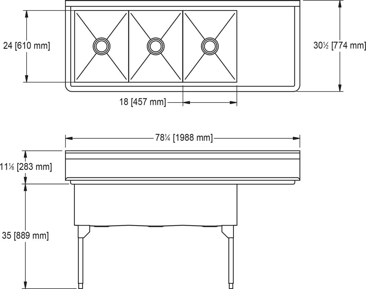 Franke Commercial scullery sink STL2454R-1 dimension drawing
