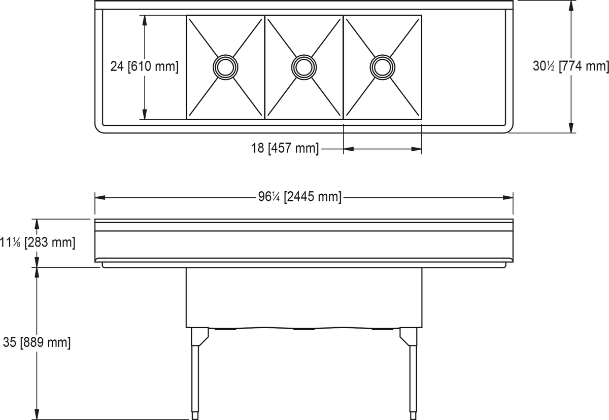 Franke Commercial scullery sink STL2454LR-1 dimension drawing