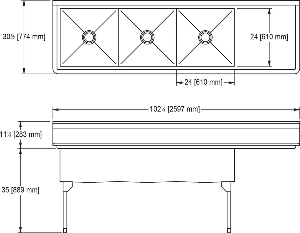 Franke Commercial scullery sink STL2472R-1 dimension drawing