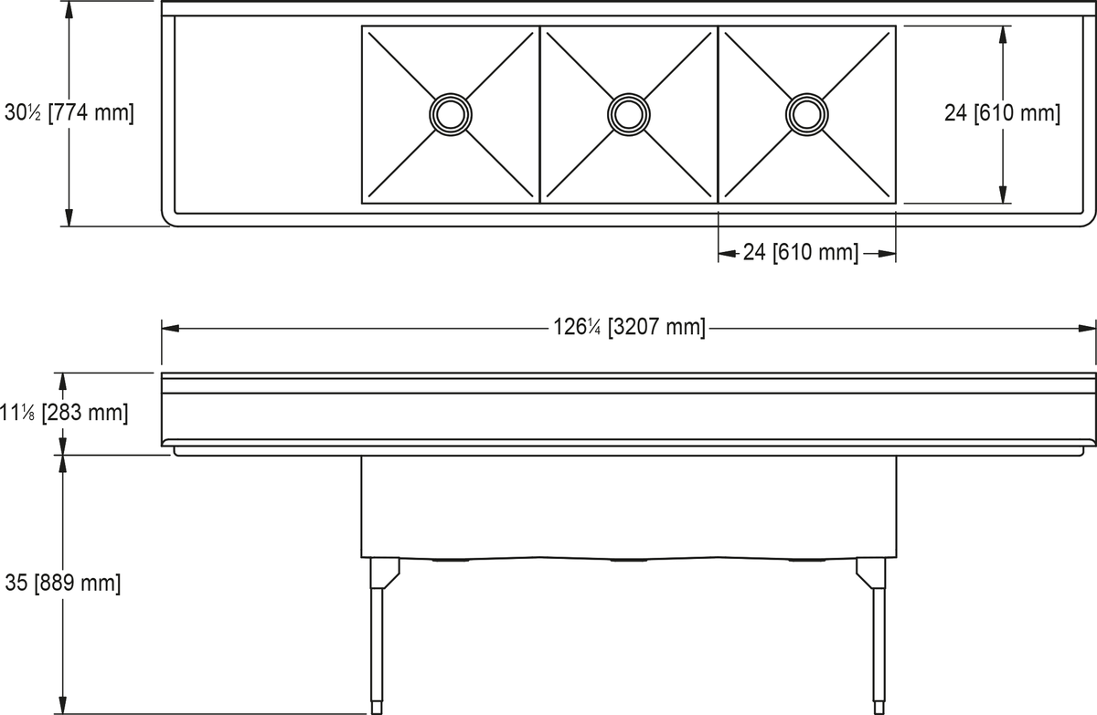 Franke Commercial scullery sink STL2472LR-1 dimension drawing