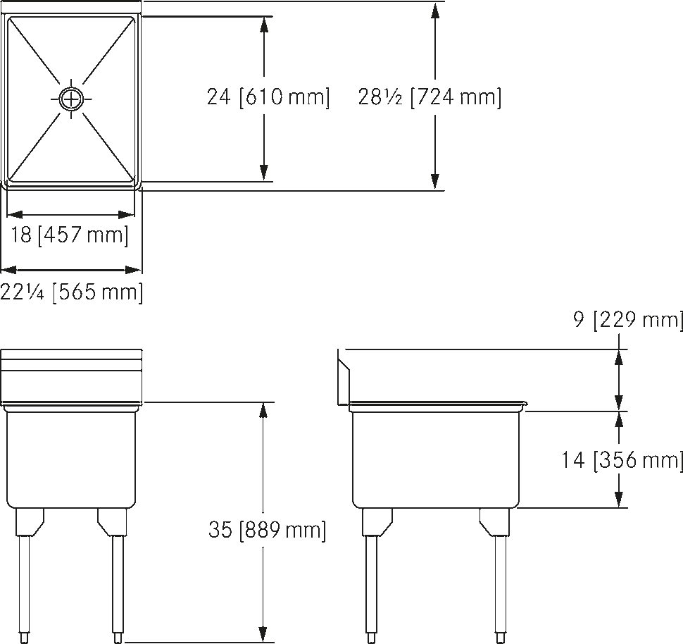 Franke Commercial scullery sink RSL2418-1 dimension drawing