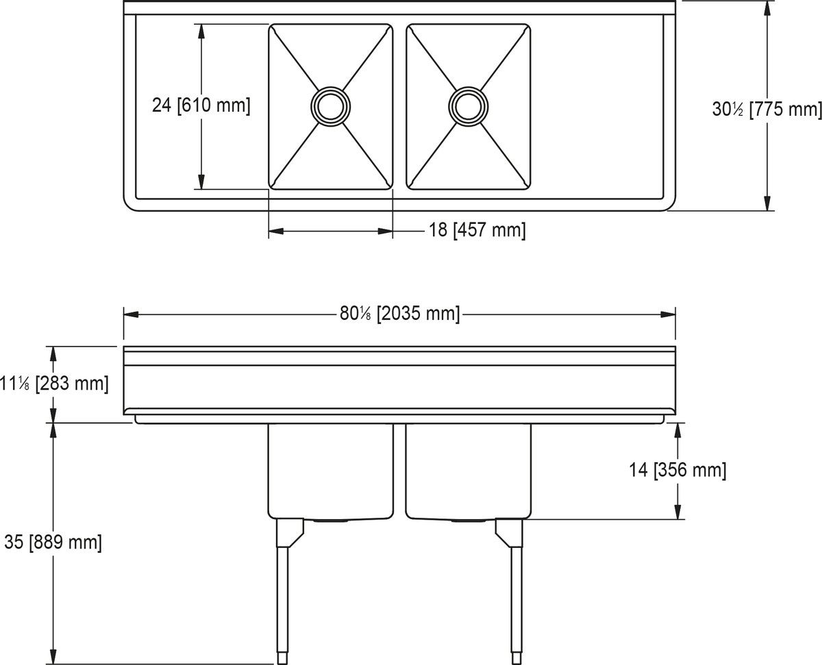 Franke Commercial scullery sink RDL2436LR-1 dimension drawing
