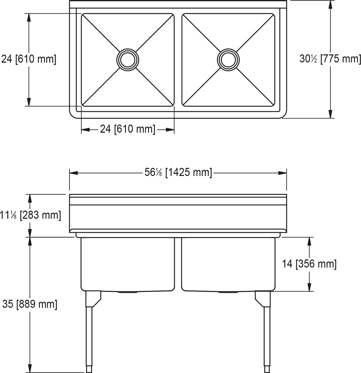 Franke Commercial scullery sink RDL2448-1 dimension drawing