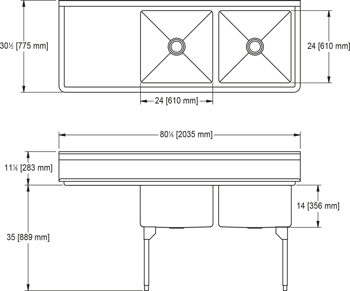 Franke Commercial scullery sink RDL2448L-1 dimension drawing