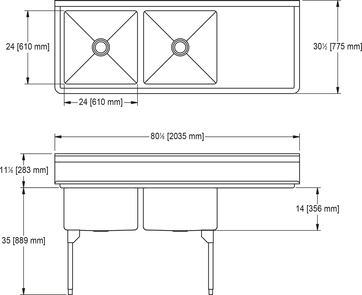 Franke Commercial scullery sink RDL2448R-1 dimension drawing