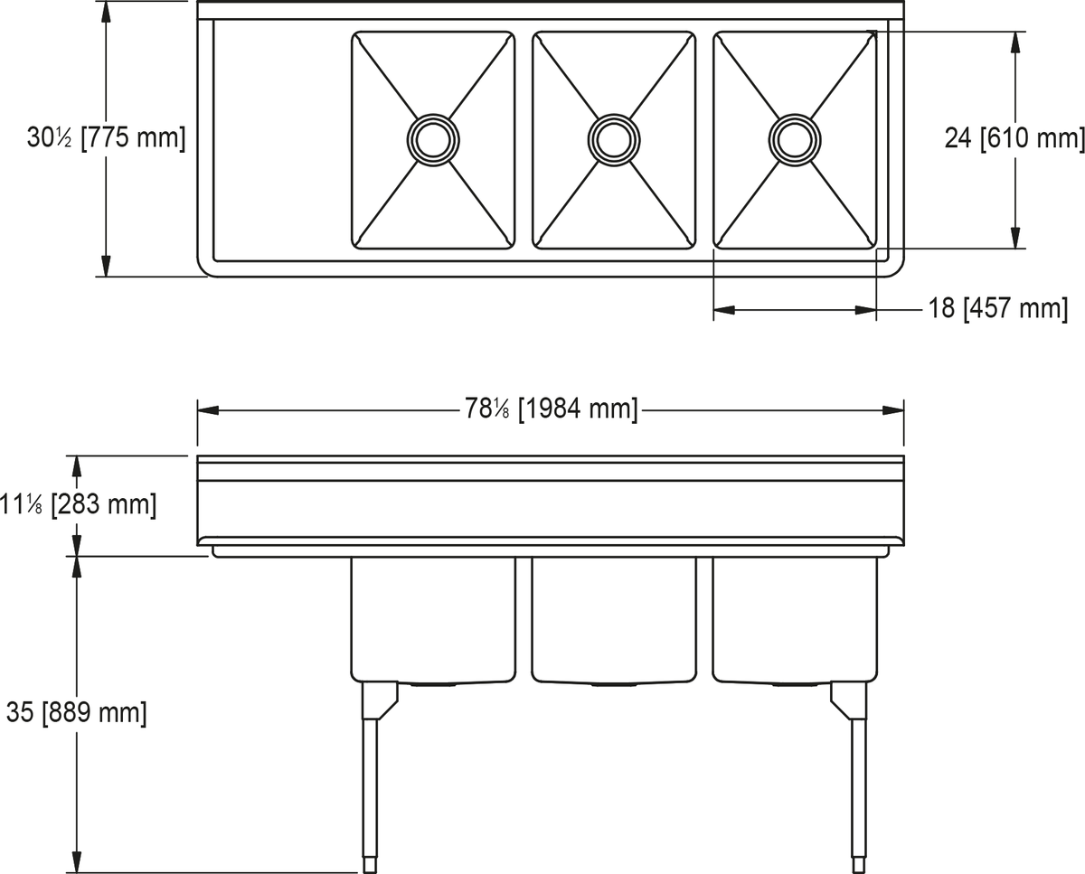 Franke Commercial scullery sink RTL2454L-1 dimension drawing