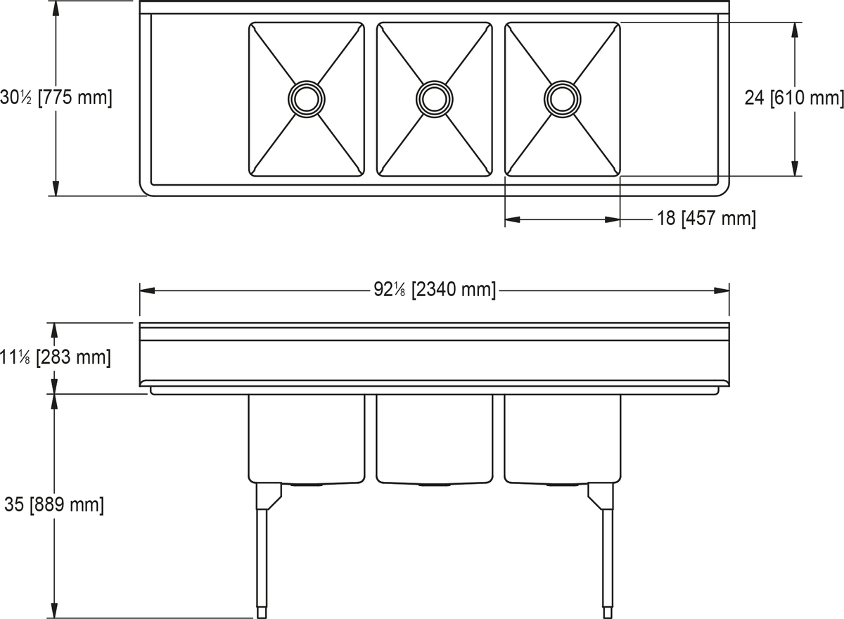 Franke Commercial scullery sink RTL2454LR-1 dimension drawing