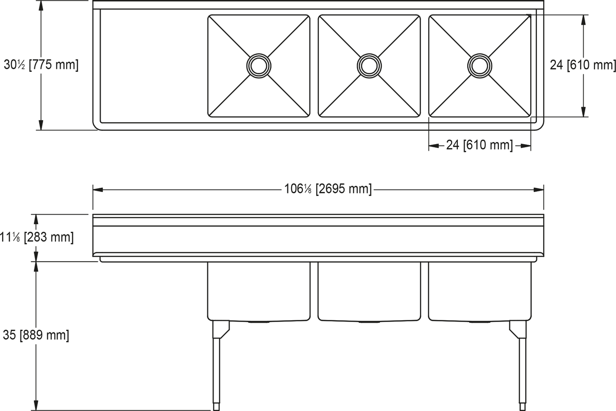 Franke Commercial scullery sink RTL2472L-1 dimension drawing