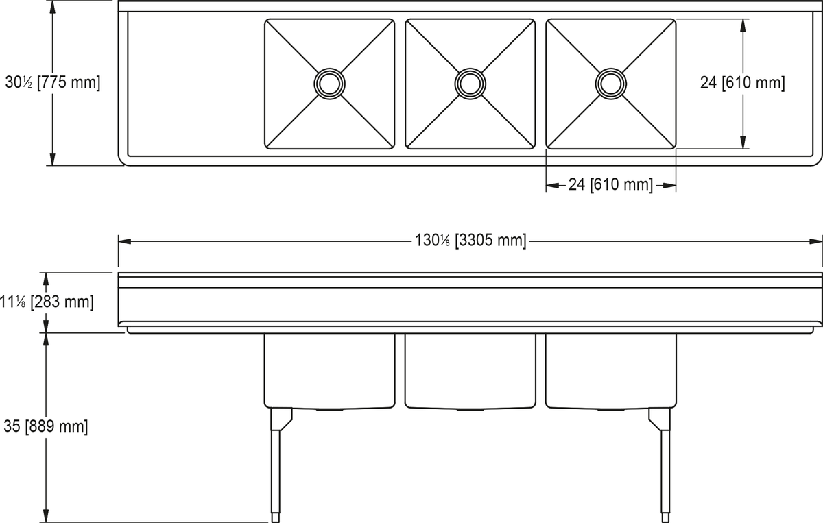 Franke Commercial scullery sink RTL2472LR-1 dimension drawing