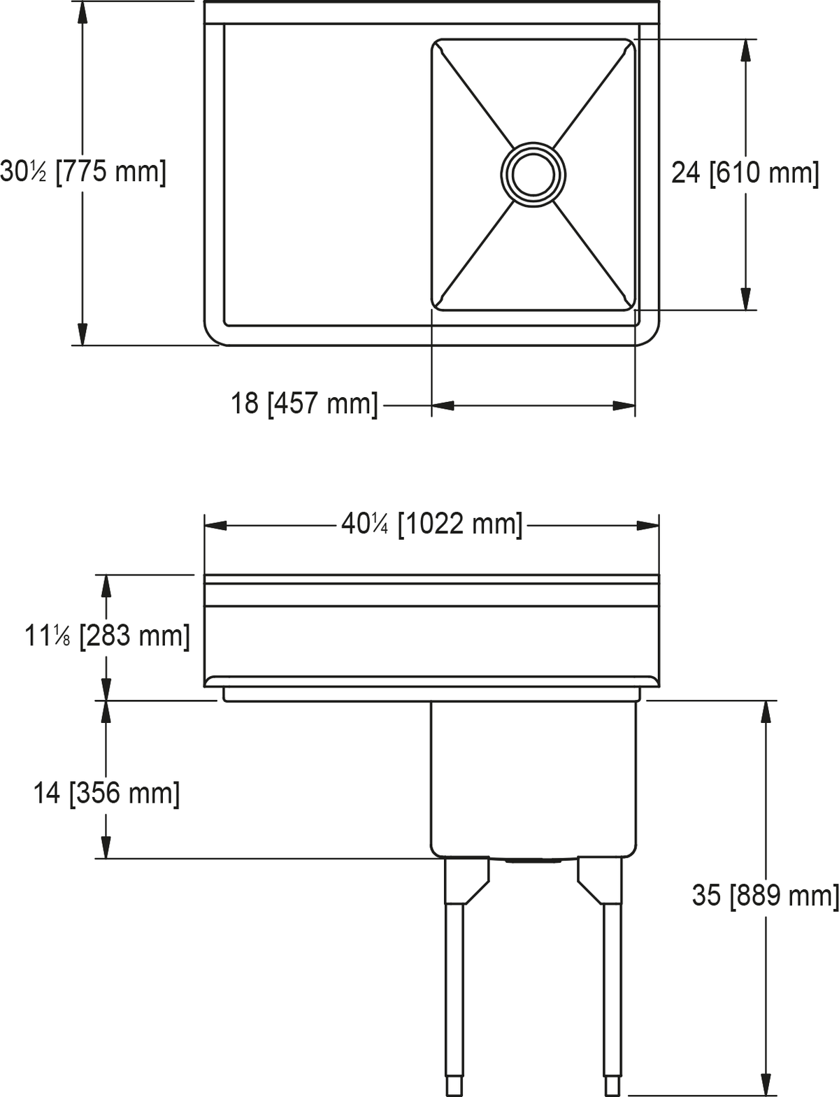 Franke Commercial scullery sink WSL2418L-1 dimension drawing