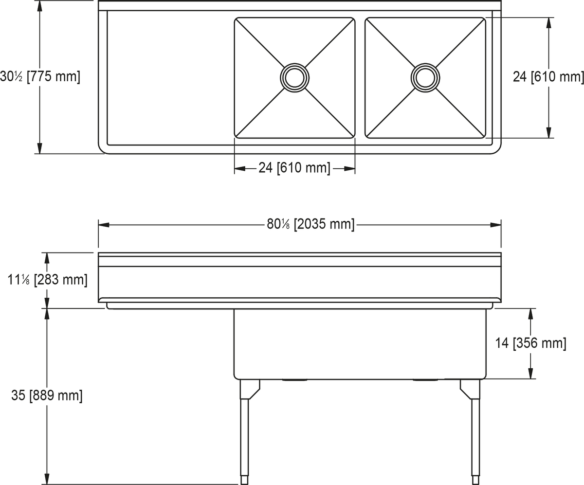 Franke Commercial scullery sink WDL2448L-1 dimension drawing