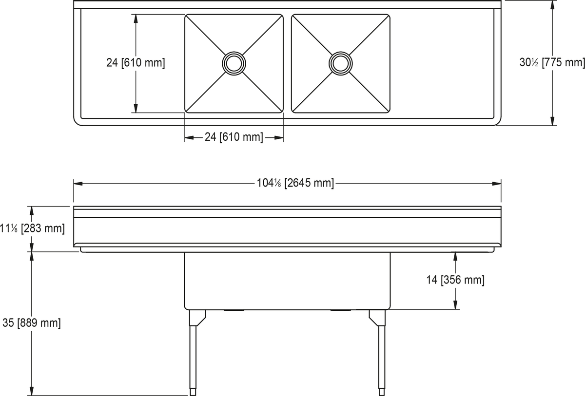Franke Commercial scullery sink WDL2448LR-1 dimension drawing