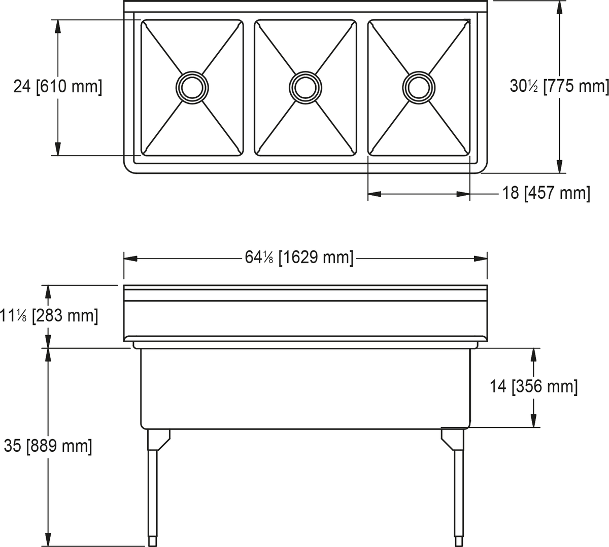 Franke Commercial scullery sink WTL2454-1 dimension drawing