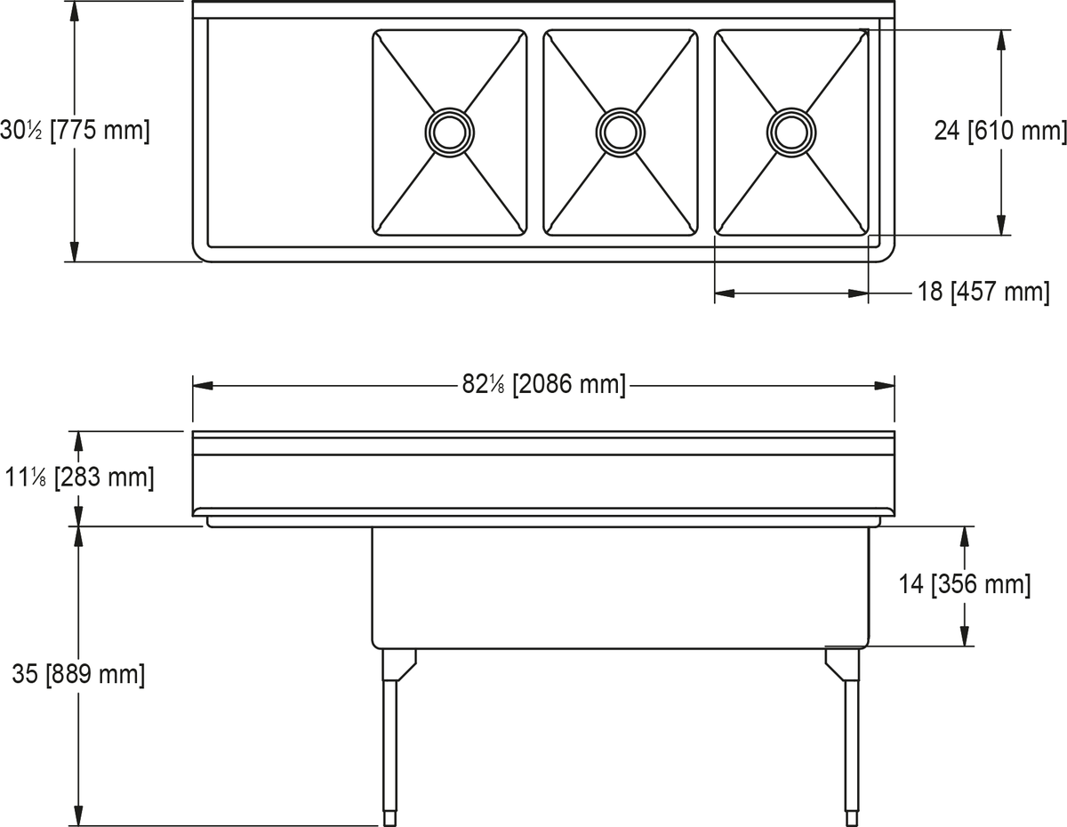 Franke Commercial scullery sink WTL2454L-1 dimension drawing