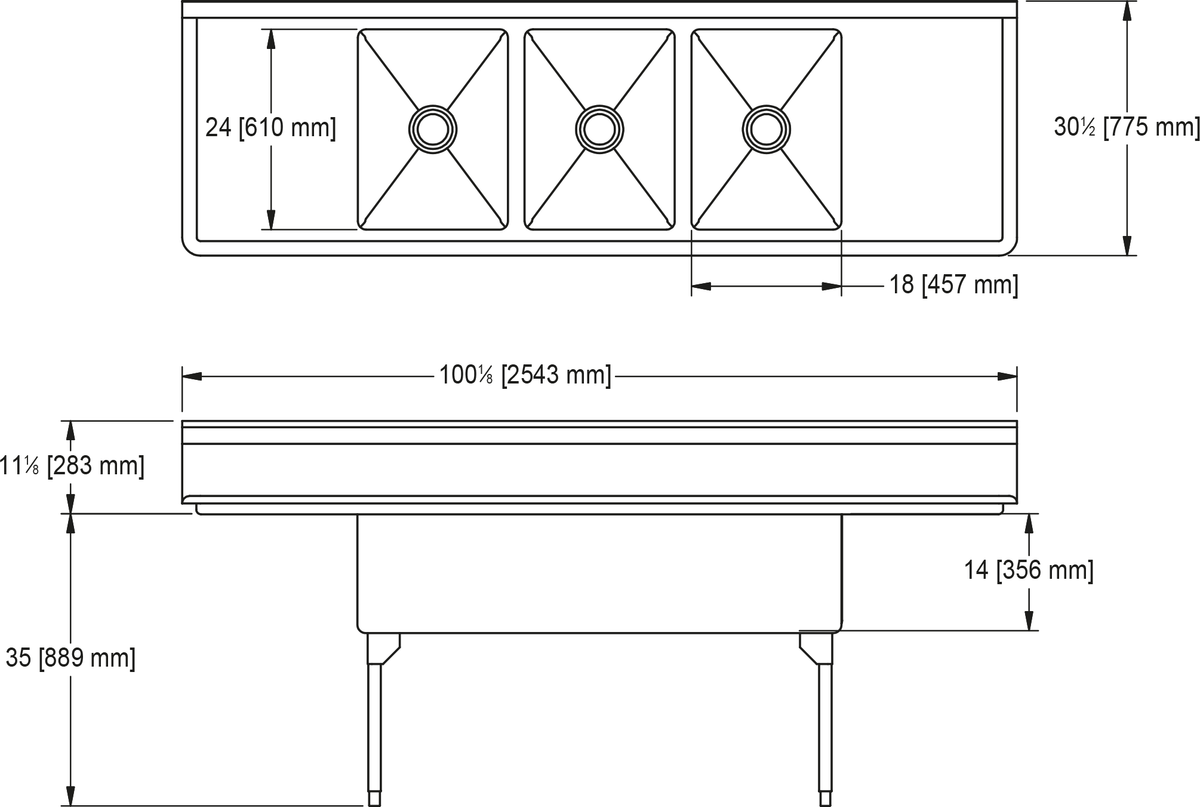 Franke Commercial scullery sink WTL2454LR-1 dimension drawing